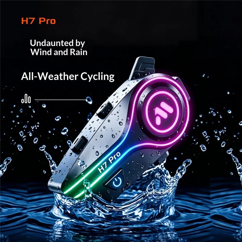 H7 Pro Auriculares Bluetooth para Casco Impermeables IPX6 con Cancelación de Ruido, Intercomunicador para Motocicleta con Micrófono Rígido