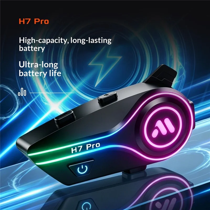 H7 Pro Auriculares Bluetooth para Casco Impermeables IPX6 con Cancelación de Ruido, Intercomunicador para Motocicleta con Micrófono Rígido