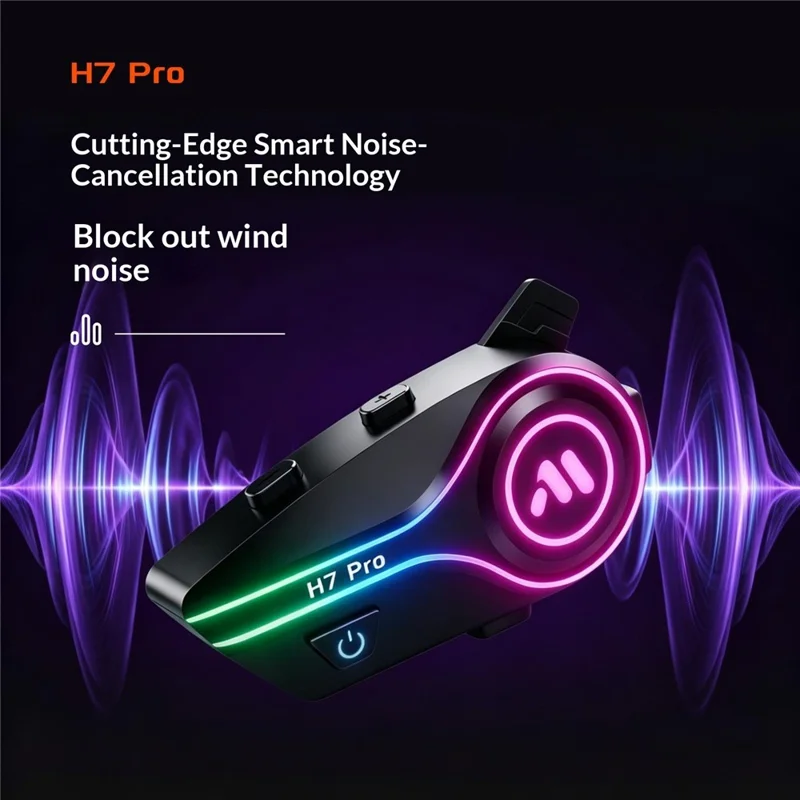 H7 Pro Auriculares Bluetooth para Casco Impermeables IPX6 con Cancelación de Ruido, Intercomunicador para Motocicleta con Micrófono Rígido