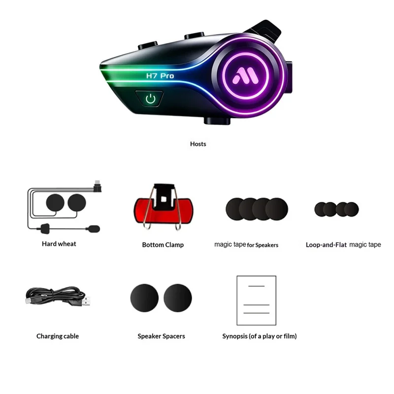 H7 Pro Auriculares Bluetooth para Casco Impermeables IPX6 con Cancelación de Ruido, Intercomunicador para Motocicleta con Micrófono Rígido