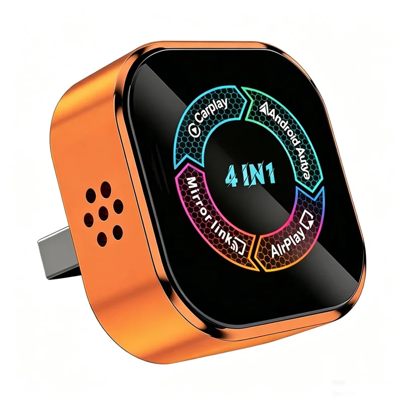4223M 4 in 1 Wireless CarPlay Android Auto Adapter Mirror Airplay Miracast for Cars with Wired CarPlay - Orange