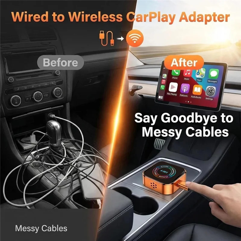 4223M 4 in 1 Wireless CarPlay Android Auto Adapter Mirror Airplay Miracast for Cars with Wired CarPlay - Black