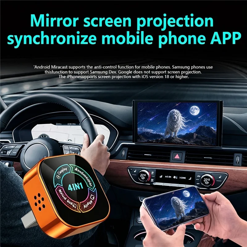 4223M 4 in 1 Wireless CarPlay Android Auto Adapter Mirror Airplay Miracast for Cars with Wired CarPlay - Black