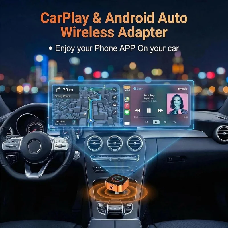 4223M 4 in 1 Wireless CarPlay Android Auto Adapter Mirror Airplay Miracast for Cars with Wired CarPlay - Black