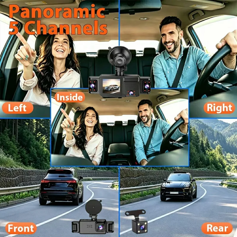 A52 5-Canal 2K WiFi Cámara de Detección de 360 Grados Grabadora de Conducción para Coche - Negro
