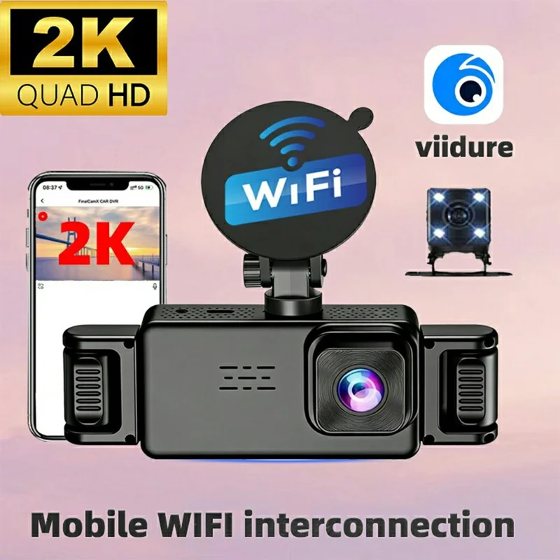 A52 5-Canal 2K WiFi Cámara de Detección de 360 Grados Grabadora de Conducción para Coche - Negro