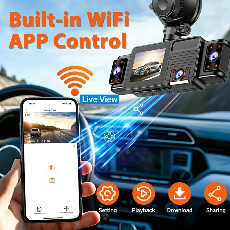 A52 5-Canal 2K WiFi Cámara de Detección de 360 Grados Grabadora de Conducción para Coche - Negro