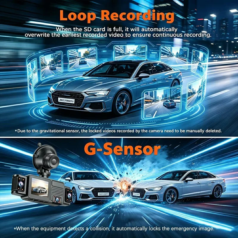 A52 5-Canal 2K WiFi Cámara de Detección de 360 Grados Grabadora de Conducción para Coche - Negro