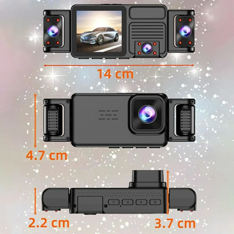 A52 5-Canal 2K WiFi Cámara de Detección de 360 Grados Grabadora de Conducción para Coche - Negro