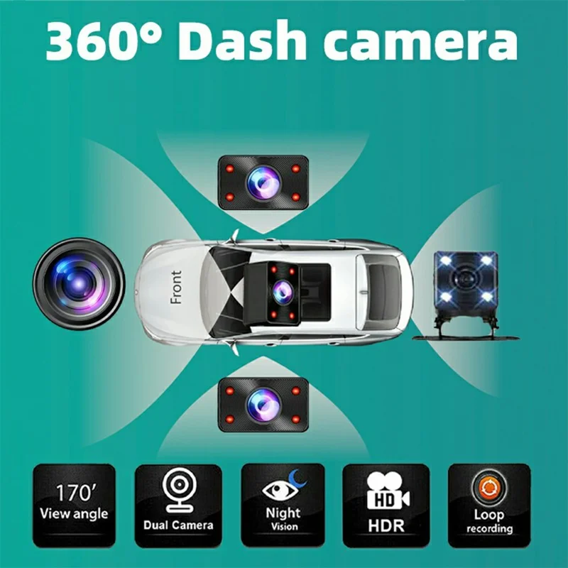 A52 5-Canal 2K WiFi Cámara de Detección de 360 Grados Grabadora de Conducción para Coche - Negro