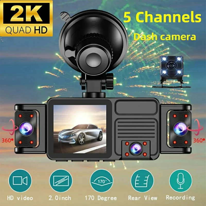 A52 5-Canal 2K WiFi Cámara de Detección de 360 Grados Grabadora de Conducción para Coche - Negro