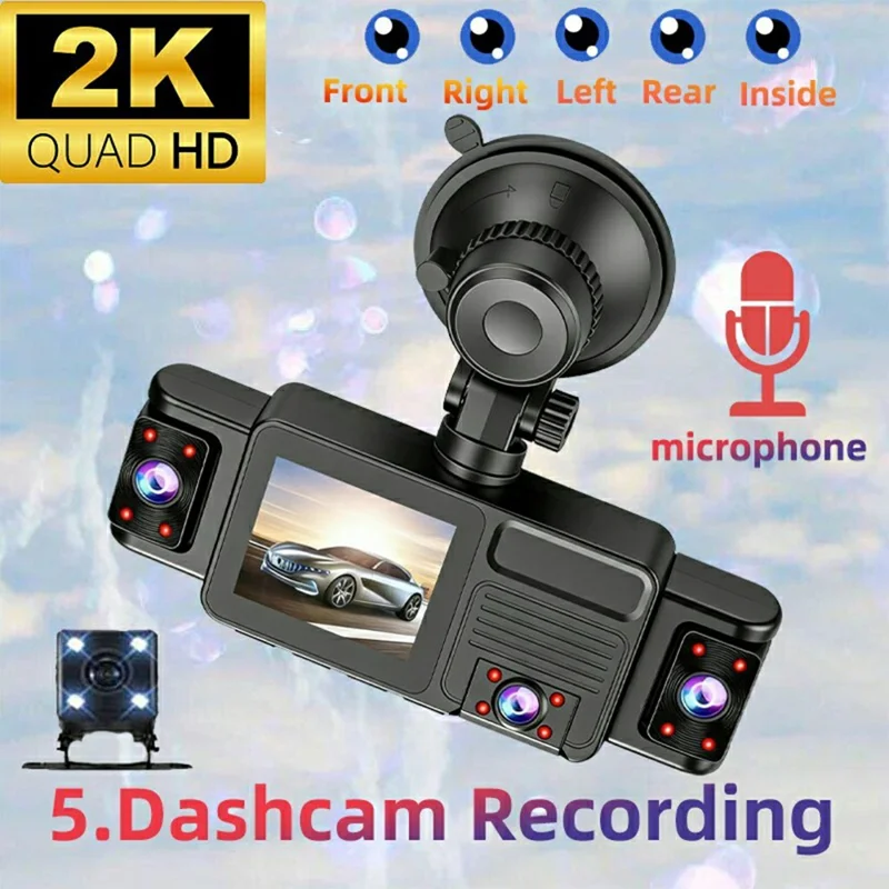 A52 5-Canal 2K WiFi Cámara de Detección de 360 Grados Grabadora de Conducción para Coche - Negro