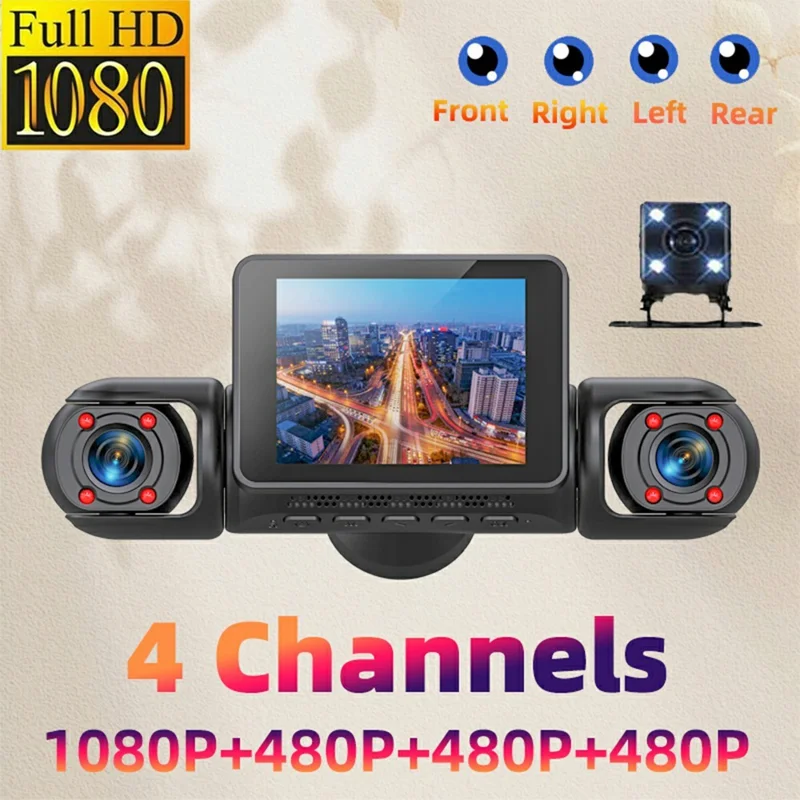 A35 4 Channel Dash Cam 1080P Full HD WiFi Car DVR with Front Left Right Rear Viewing - Black