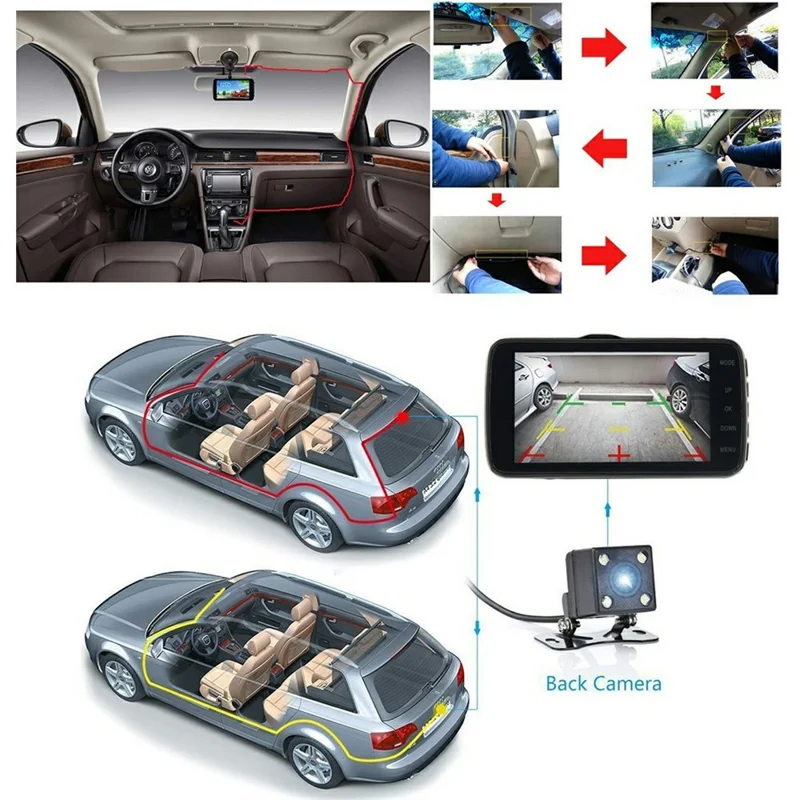 A35 4 Channel Dash Cam 1080P Full HD WiFi Car DVR with Front Left Right Rear Viewing - Black