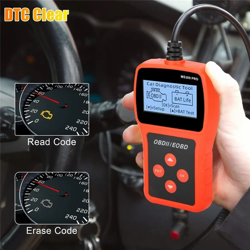 MS309 PRO OBD2 Сканер, диагностическое устройство для автомобиля, тестер аккумулятора, считыватель кодов для бензиновых автомобилей 12 В