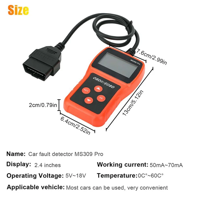 MS309 PRO OBD2 Сканер, диагностическое устройство для автомобиля, тестер аккумулятора, считыватель кодов для бензиновых автомобилей 12 В