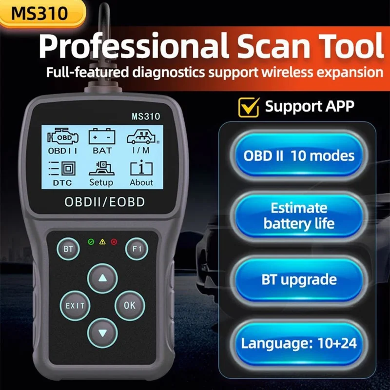 MS310 OBD2 Auto-Diagnosescanner 2,4-Zoll-LCD-Bildschirm Codeleser Batterietester