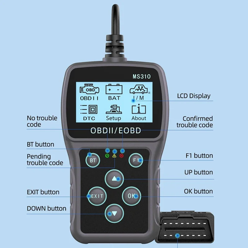MS310 OBD2 Auto-Diagnosescanner 2,4-Zoll-LCD-Bildschirm Codeleser Batterietester