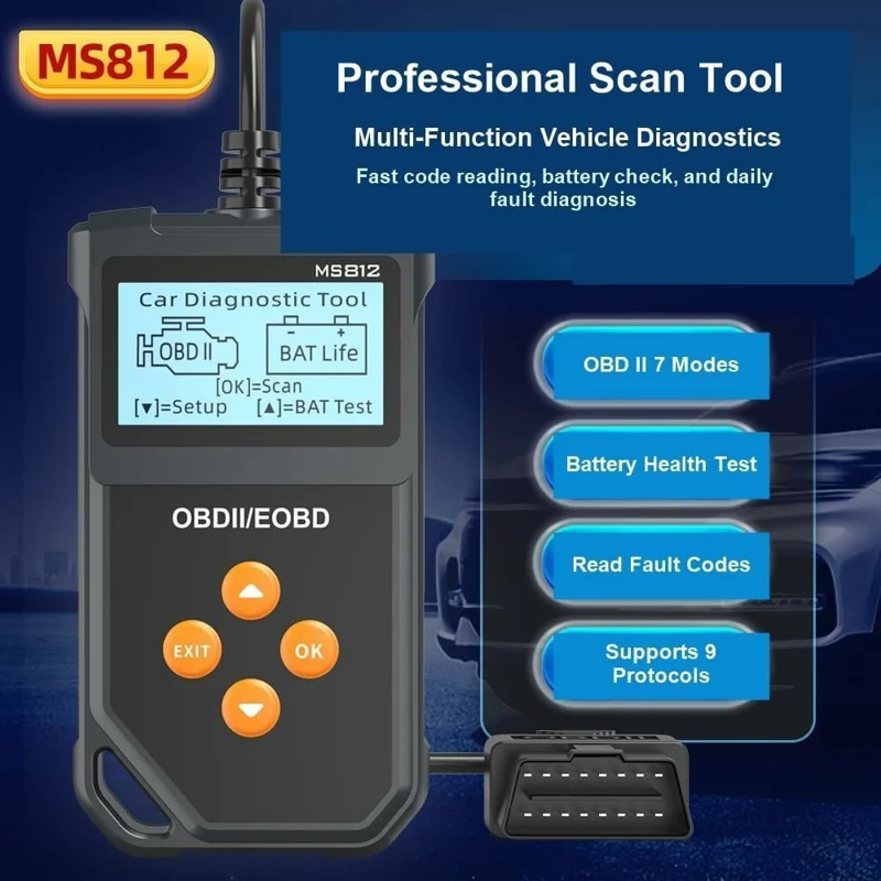 Сканер MS812 OBD2 для Fiesta II 2006-2014, диагностический прибор для автомобиля, тестер аккумулятора, считыватель кодов с 7 режимами OBD II