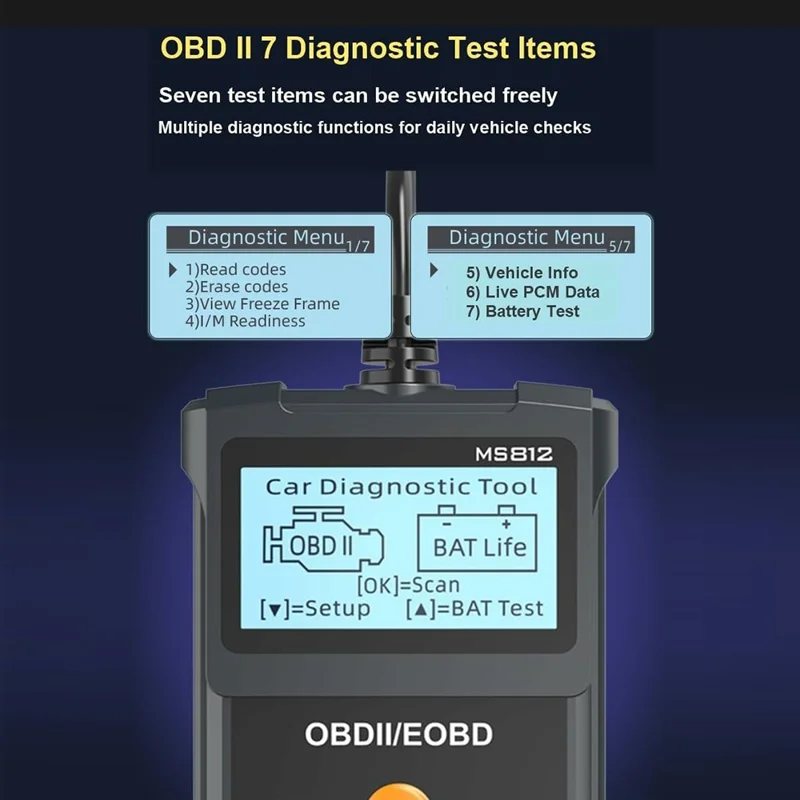 Сканер MS812 OBD2 для Fiesta II 2006-2014, диагностический прибор для автомобиля, тестер аккумулятора, считыватель кодов с 7 режимами OBD II