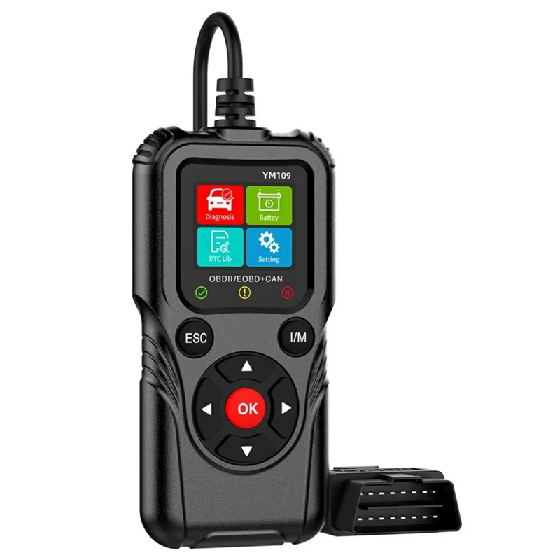 YM109 2,8-Zoll-Farb-LCD-OBD2-Scanner mit Batterietest-Auto-Diagnose-Codeleser - Schwarz