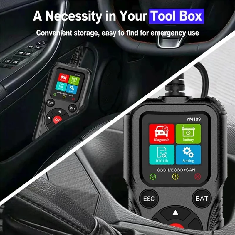 YM109 2,8-Zoll-Farb-LCD-OBD2-Scanner mit Batterietest-Auto-Diagnose-Codeleser - Schwarz