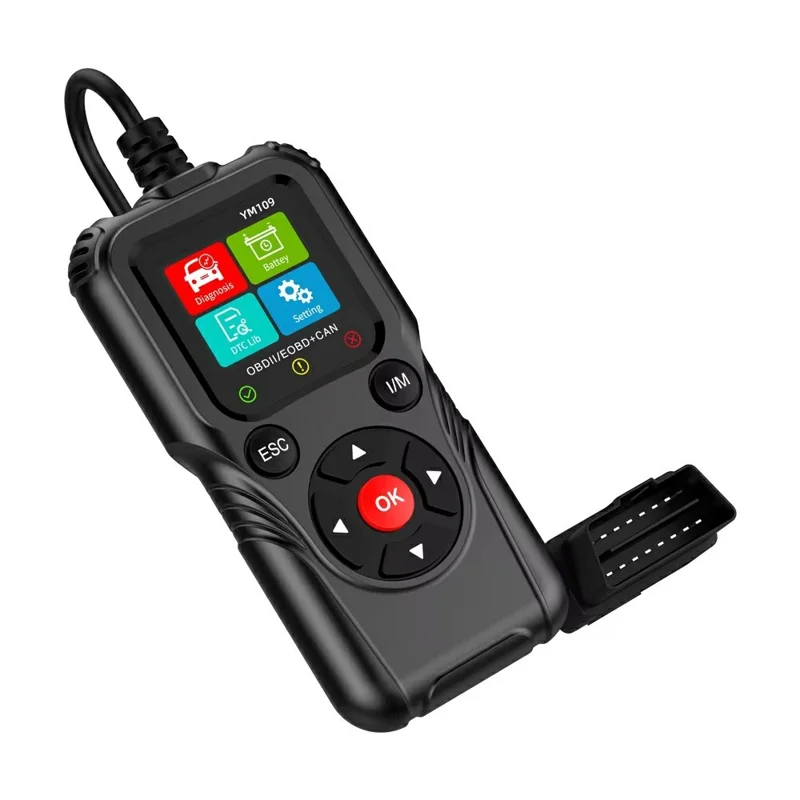 YM109 2,8-Zoll-Farb-LCD-OBD2-Scanner mit Batterietest-Auto-Diagnose-Codeleser - Schwarz