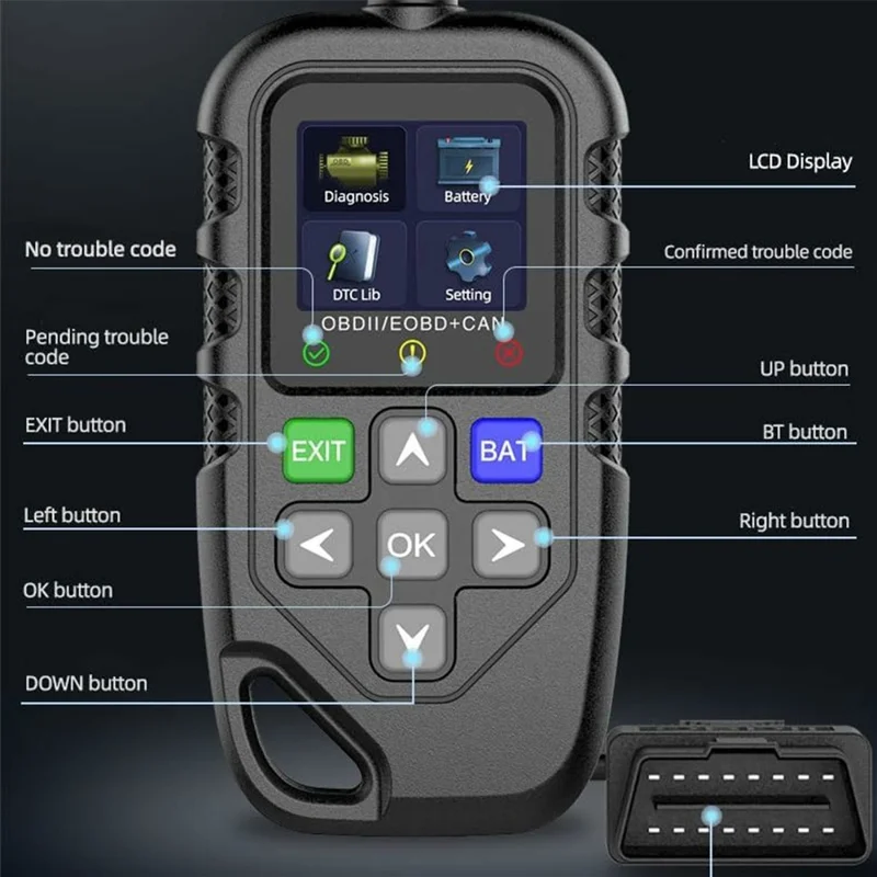 YM119 Leitor de Códigos de Avaria do Motor OBD2 Ferramenta de Diagnóstico com Teste de Bateria - Preto