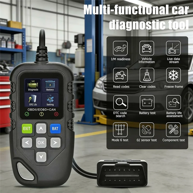 YM119 Leitor de Códigos de Avaria do Motor OBD2 Ferramenta de Diagnóstico com Teste de Bateria - Preto