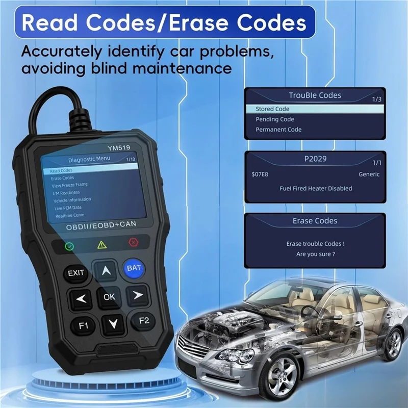 YM519 OBD2 Code Reader Car Engine Diagnostic Tool Full OBDII Scanner Support 13 Languages