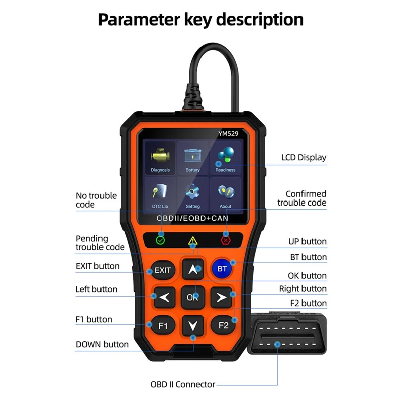 YM529 OBD2 Auto-Scanner Diagnosegerät Bluetooth-kompatibles Echtzeitdaten Batterietester