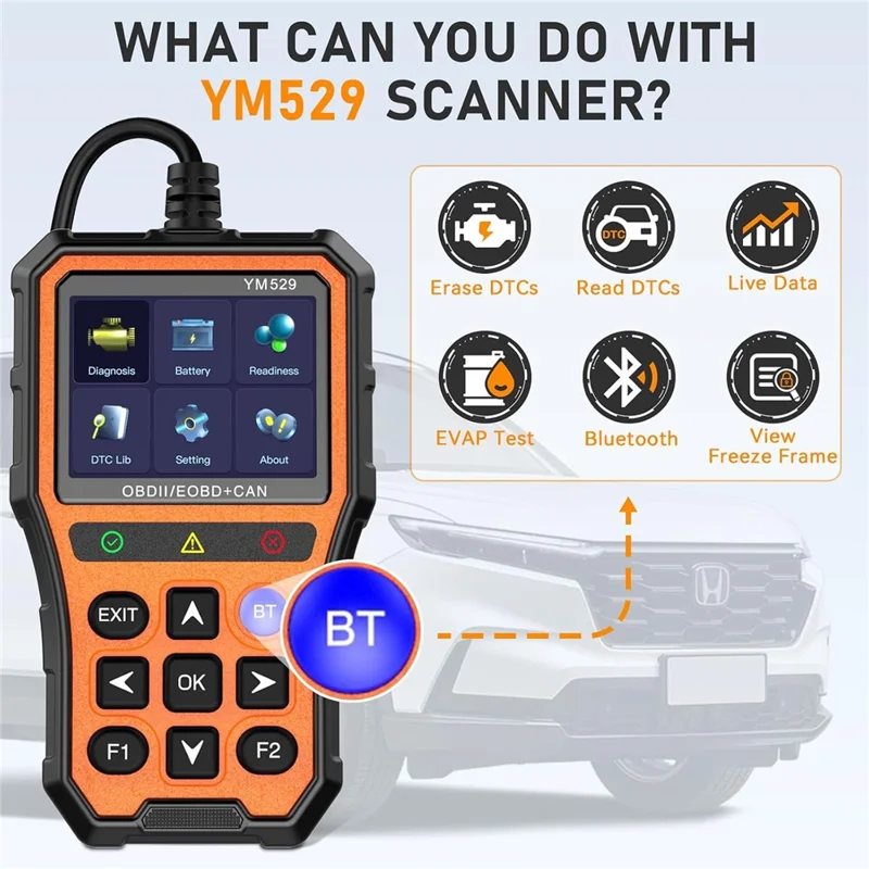 YM529 OBD2 Auto-Scanner Diagnosegerät Bluetooth-kompatibles Echtzeitdaten Batterietester