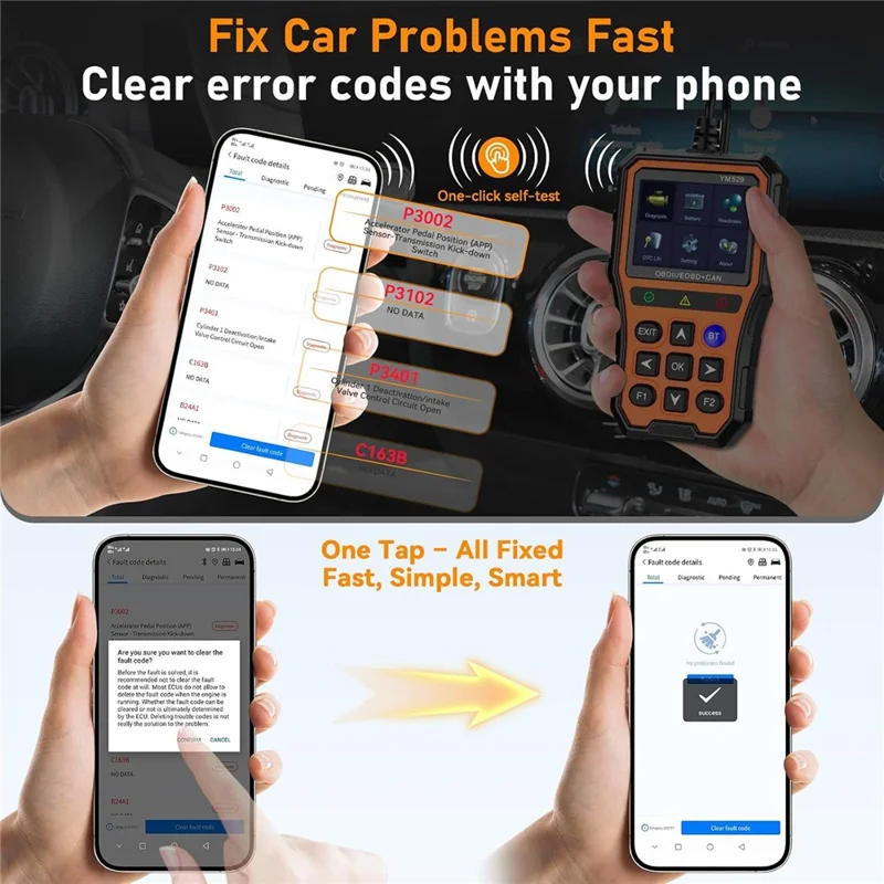 YM529 OBD2 Auto-Scanner Diagnosegerät Bluetooth-kompatibles Echtzeitdaten Batterietester