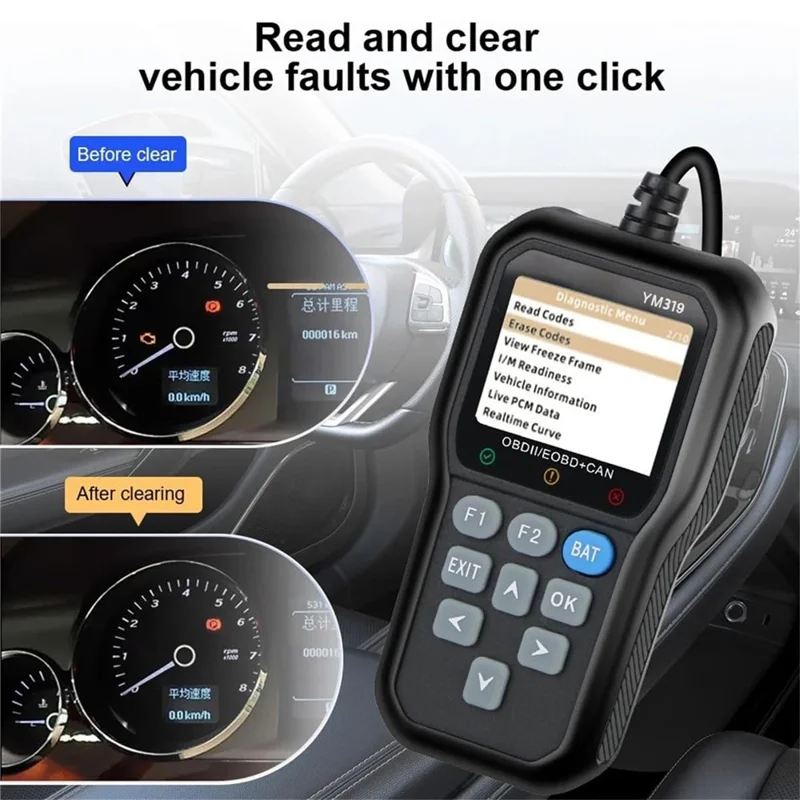 YM319 OBD2 Scanner Engine Fault Code Reader Battery Voltage Tester Automotive Diagnostic Tool