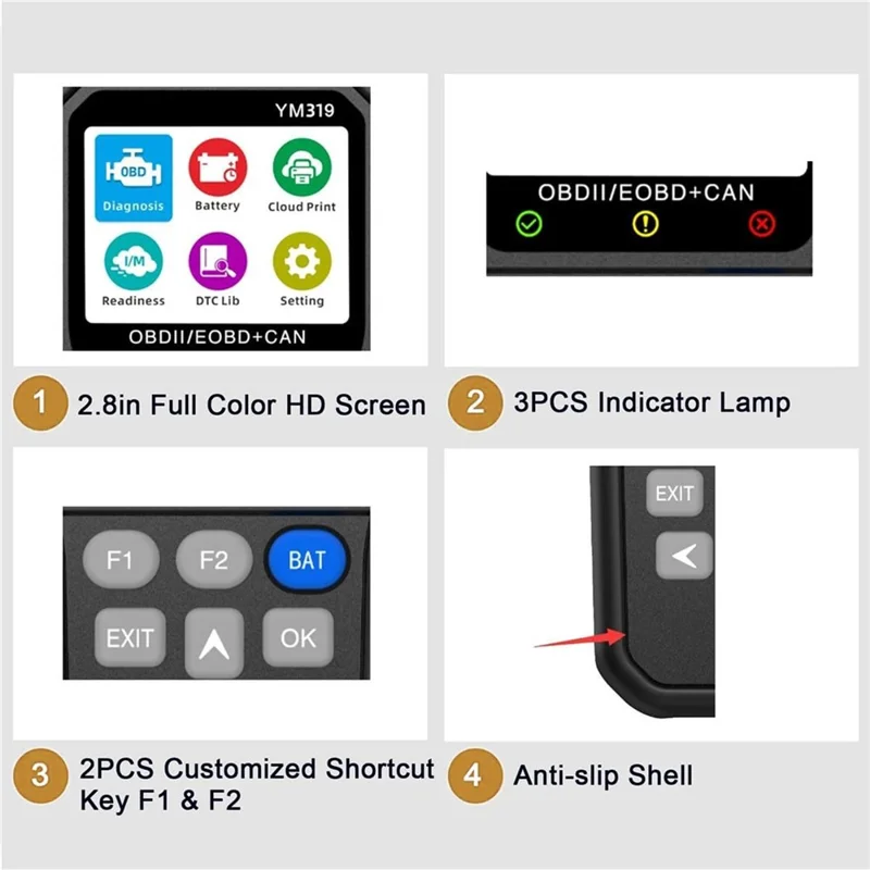 YM319 OBD2 Scanner Engine Fault Code Reader Battery Voltage Tester Automotive Diagnostic Tool