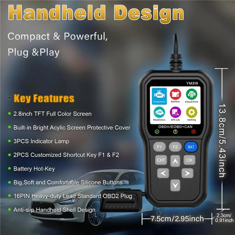 YM319 OBD2 Scanner Engine Fault Code Reader Battery Voltage Tester Automotive Diagnostic Tool