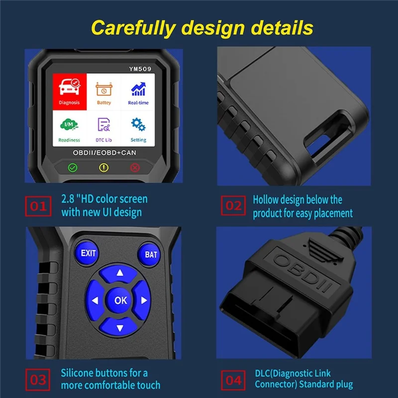 YM509 OBD2 Сканер, считыватель диагностических кодов автомобиля, профессиональный автомобильный инструмент CAN OBDII / EOBD