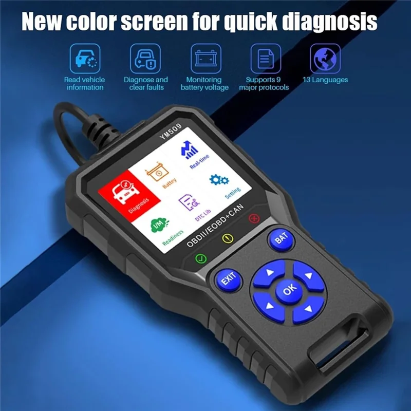 YM509 OBD2 Сканер, считыватель диагностических кодов автомобиля, профессиональный автомобильный инструмент CAN OBDII / EOBD
