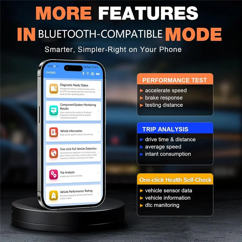 BT529 Bluetooth-kompatibler Auto-Batterietester 2,8-Zoll-IPS-Display OBDII-Fehlercodeleser - Orange