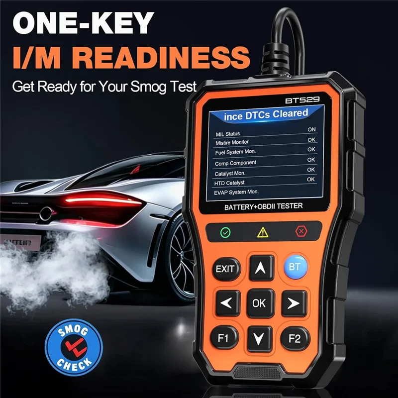 BT529 Bluetooth-kompatibler Auto-Batterietester 2,8-Zoll-IPS-Display OBDII-Fehlercodeleser - Orange