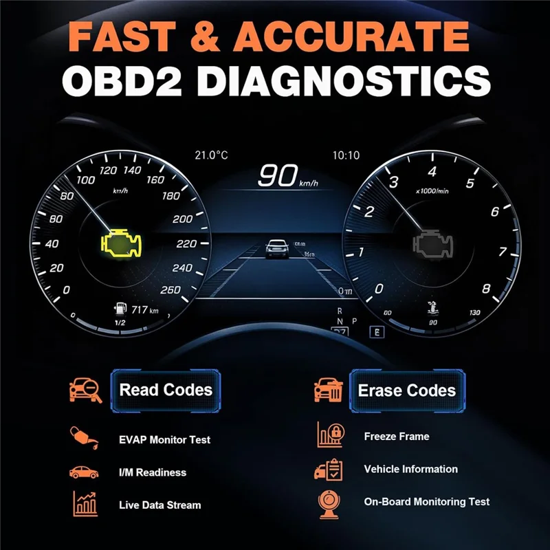 BT529 Bluetooth-kompatibler Auto-Batterietester 2,8-Zoll-IPS-Display OBDII-Fehlercodeleser - Orange