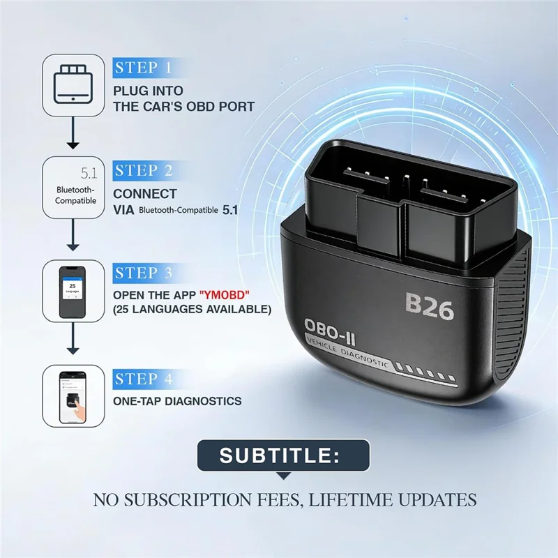 B26 Bluetooth-совместимый 5.1 OBD2 автомобильный диагностический сканер ELM327, считыватель кодов двигателя — черный