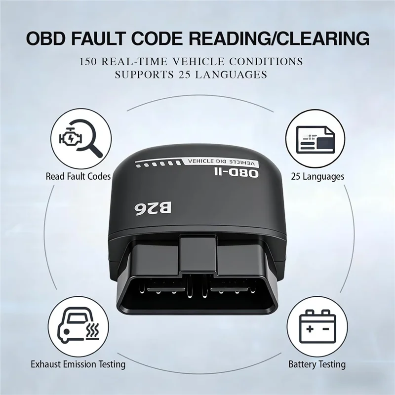 B26 Bluetooth-совместимый 5.1 OBD2 автомобильный диагностический сканер ELM327, считыватель кодов двигателя — черный