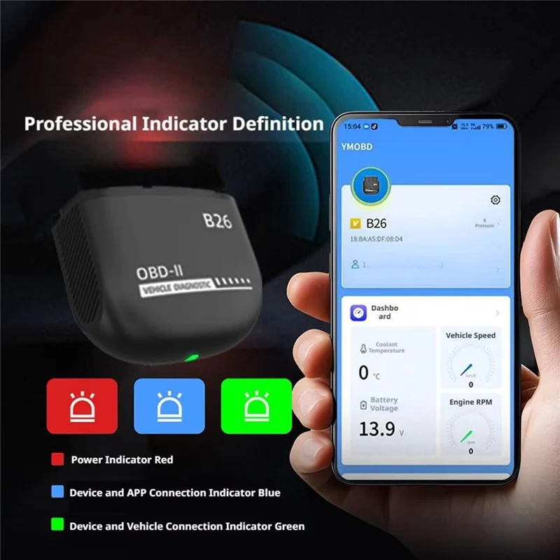 B26 Bluetooth-совместимый 5.1 OBD2 автомобильный диагностический сканер ELM327, считыватель кодов двигателя — черный