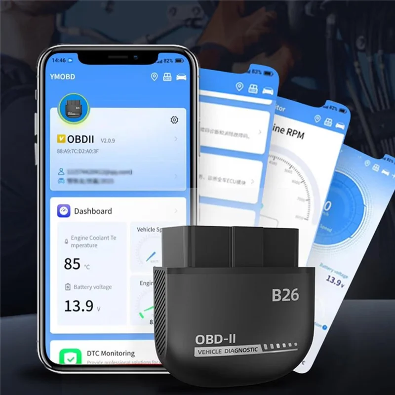 B26 Bluetooth-совместимый 5.1 OBD2 автомобильный диагностический сканер ELM327, считыватель кодов двигателя — черный