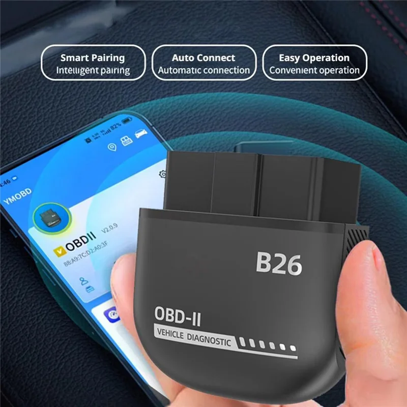 B26 Bluetooth-совместимый 5.1 OBD2 автомобильный диагностический сканер ELM327, считыватель кодов двигателя — черный