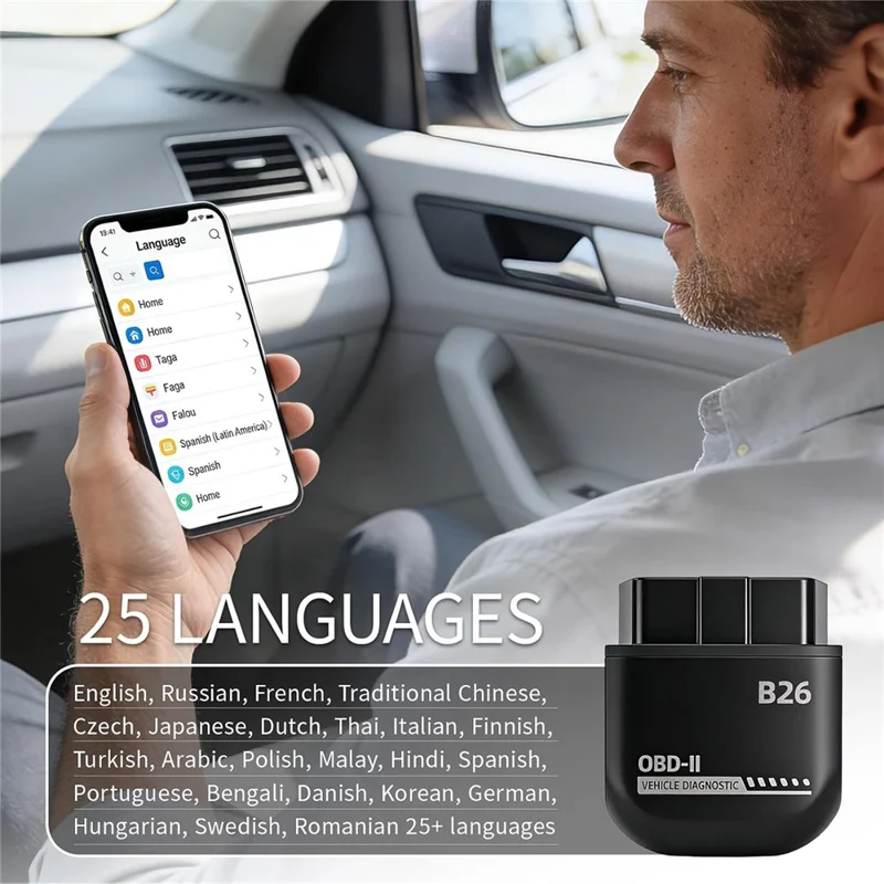 B26 Bluetooth-совместимый 5.1 OBD2 автомобильный диагностический сканер ELM327, считыватель кодов двигателя — черный