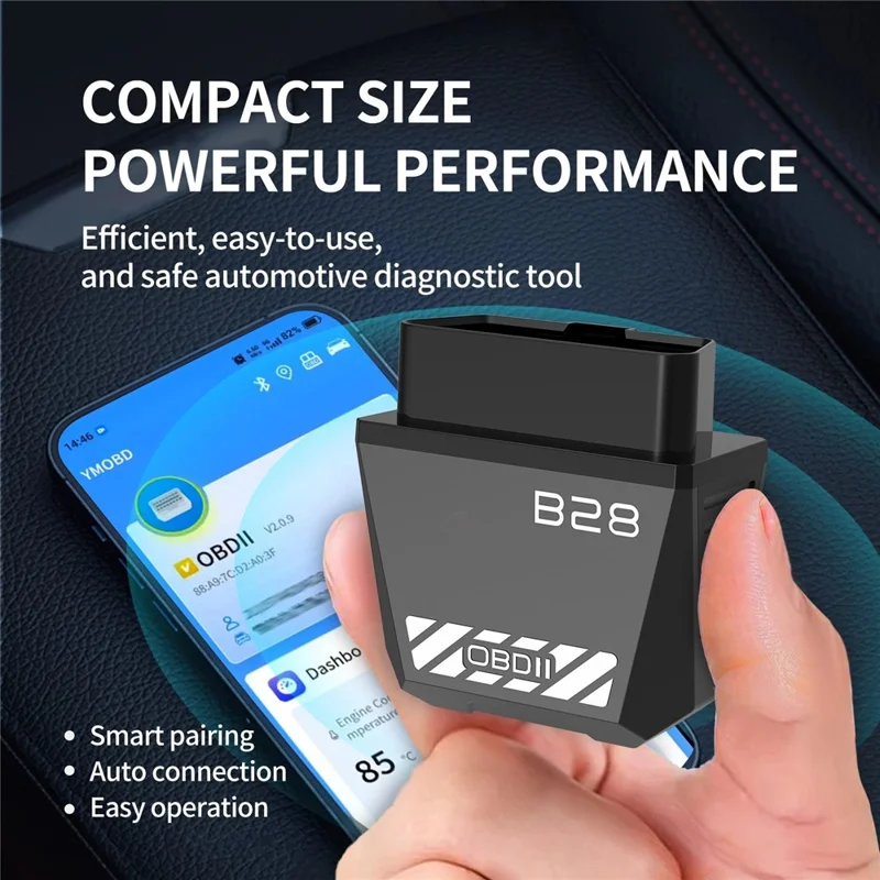 B28 OBD2-Scanner ELM327 Bluetooth 5.1 Auto-Engine-Diagnose-Code-Leser - Schwarz