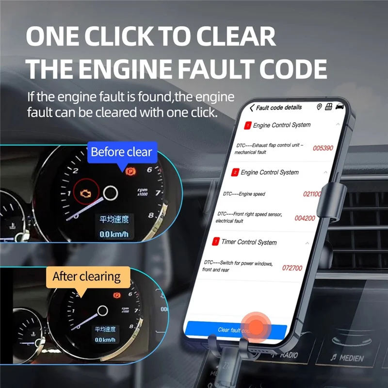 B28 OBD2-Scanner ELM327 Bluetooth 5.1 Auto-Engine-Diagnose-Code-Leser - Schwarz