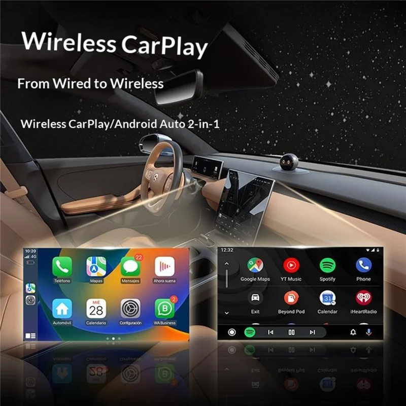 Q1A 2 in 1 CarPlay Android Auto Wireless Adapter Bluetooth-compatible 5.0 5G WiFi USB Plug and Play, Plastic Shell - Black+White Mark